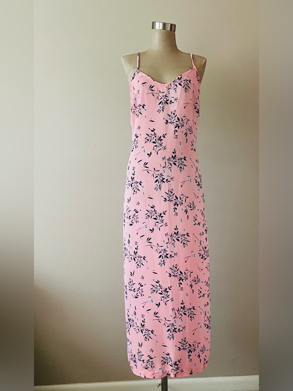 Style & Co. Pink Maxi Dress with Navy Floral Print